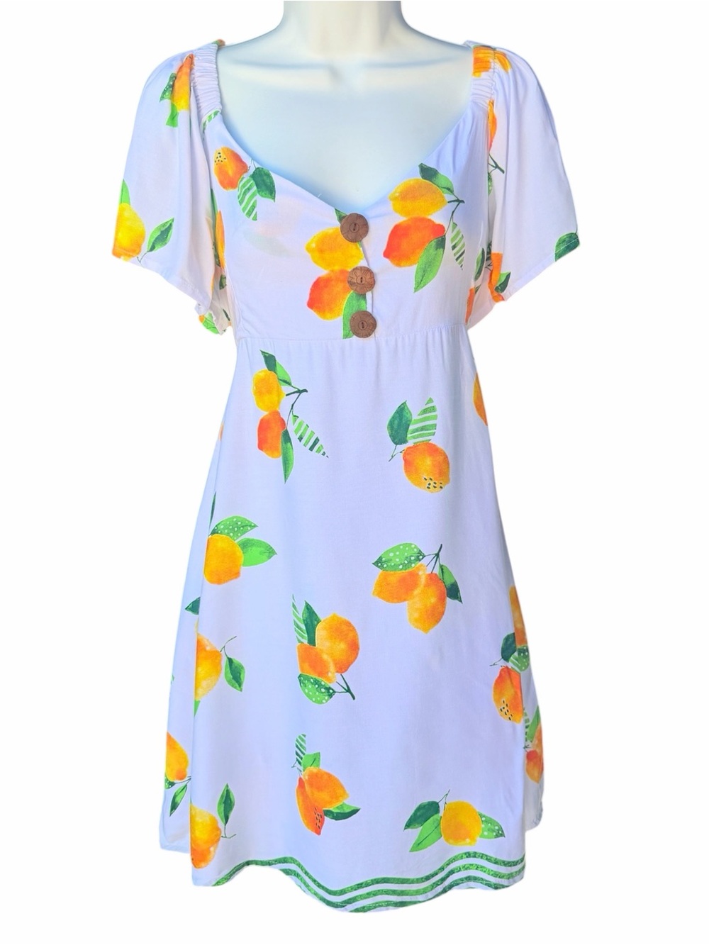 Tiare Hawaii Lemon Citrus Print Mini Dress White NWT Medium